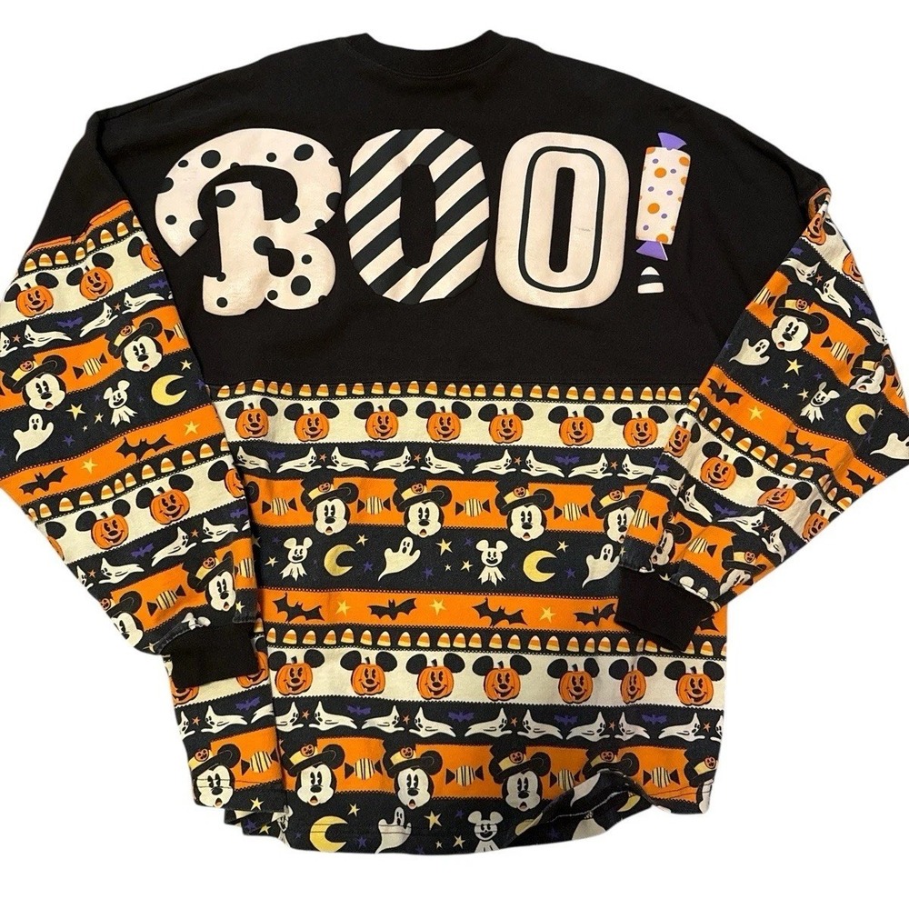 Disney Spirit Jersey Unisex XL Black Halloween‎ Mickey Pumpkin Boo Long Sleeve